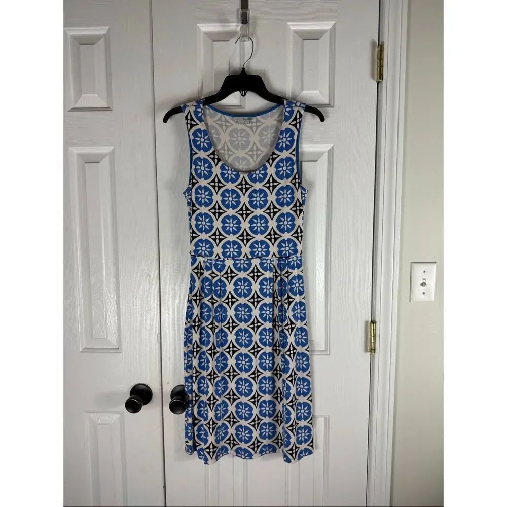 Boden Womens Blue & White Geometric Tile Printed Jersey Sleeveless Dress Size 10